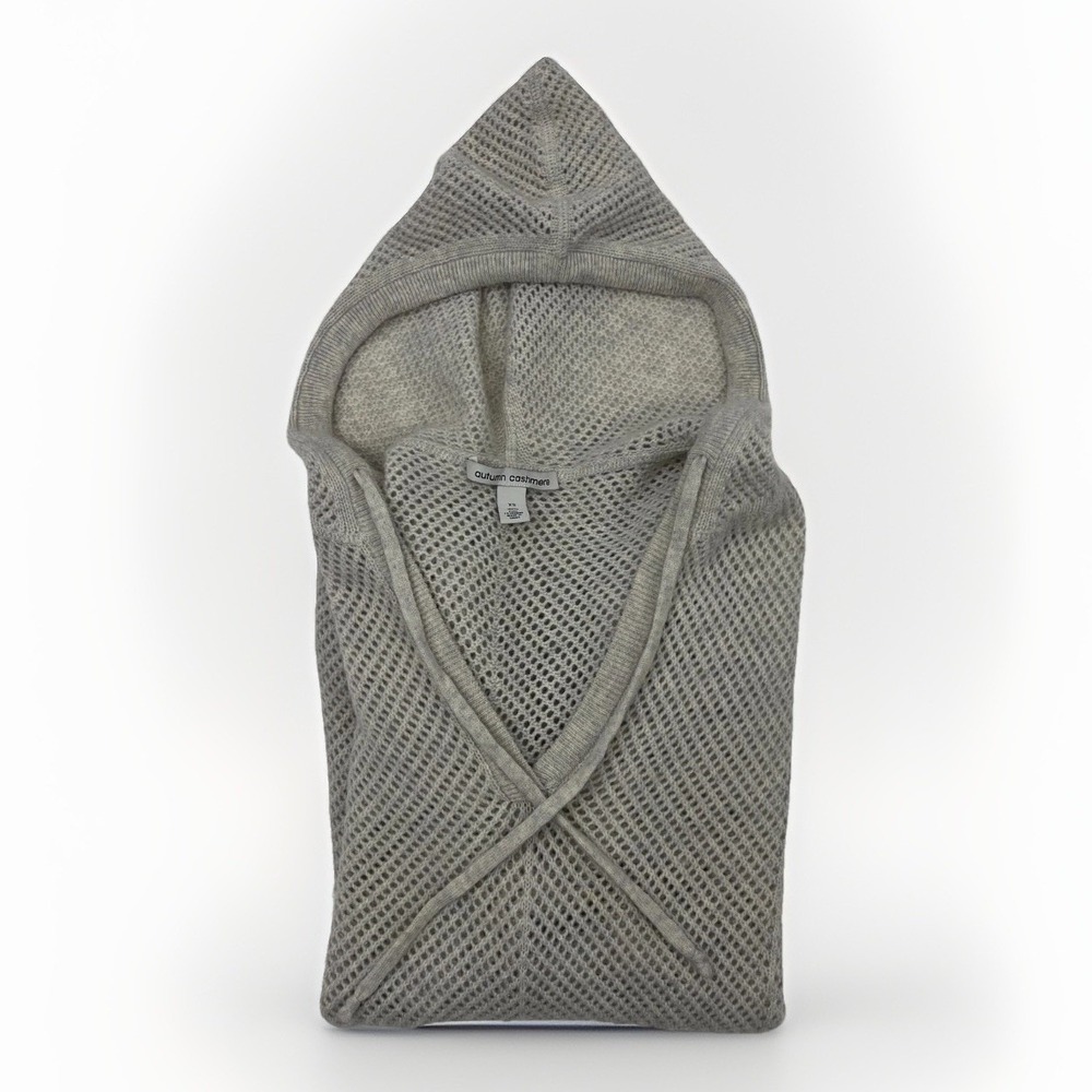 Autumn Cashmere XS Sweater 100% Cashmere Hooded Open Knit Gray Sand Soft Cozy - Picture 7 of 12